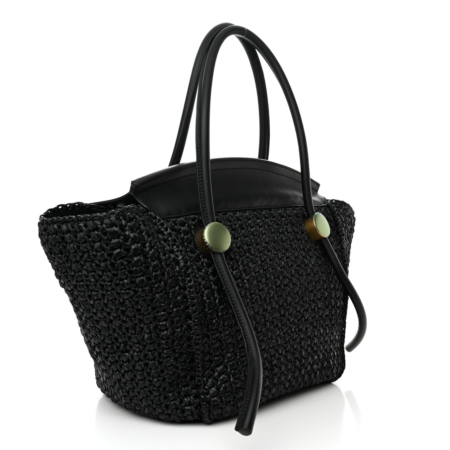 Raffia Calfskin Pipe Bag Black