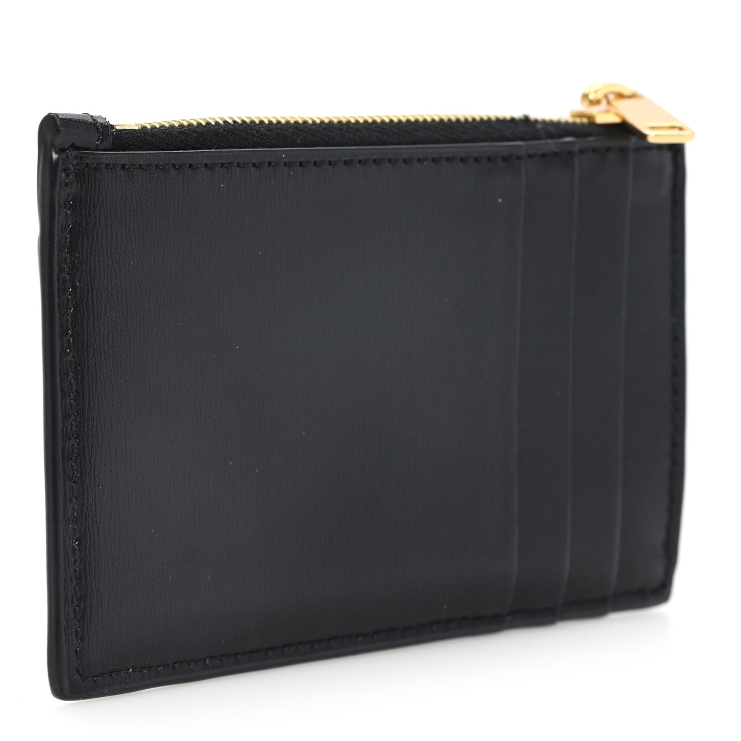 Triomphe Calfskin Zipped Card Holder Black