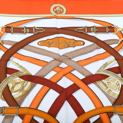 Hermes Cashmere Silk Cavalcadour Shawl 140 Orange White Brun 2 of 6