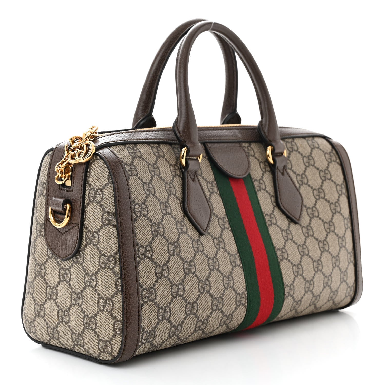 Gucci GG Supreme Monogram Textured Dollar Calfskin Web Medium Ophidia Boston Beige Ebony New Acero 3 of 11