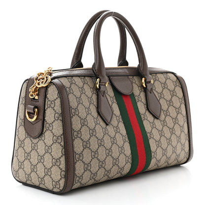 Gucci GG Supreme Monogram Textured Dollar Calfskin Web Medium Ophidia Boston Beige Ebony New Acero 3 of 11