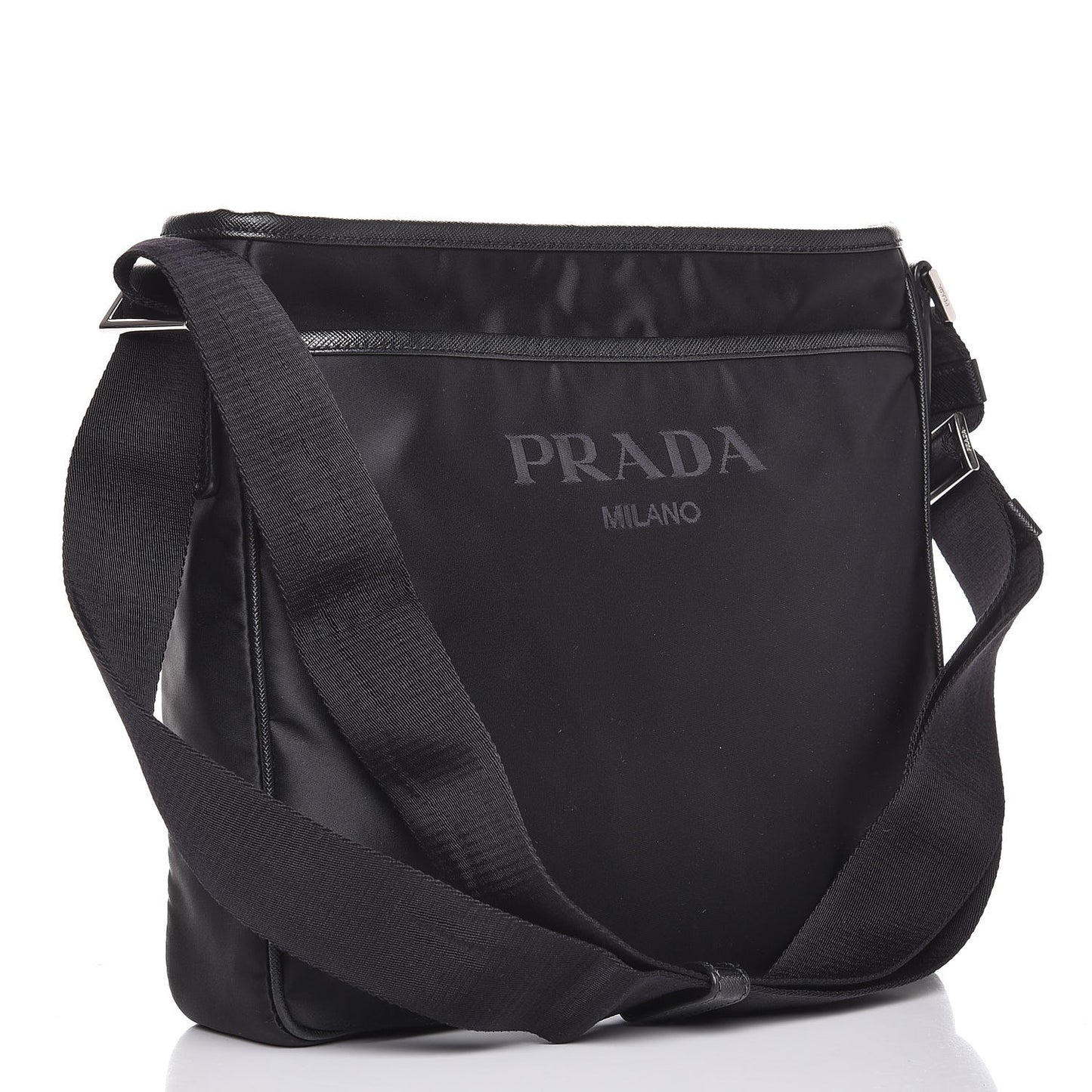Nylon Flat Messenger Bag Black