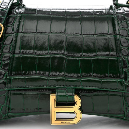 Balenciaga Shiny Calfskin Crocodile Embossed Small Hourglass Top Handle Bag Forest Green 9 of 11