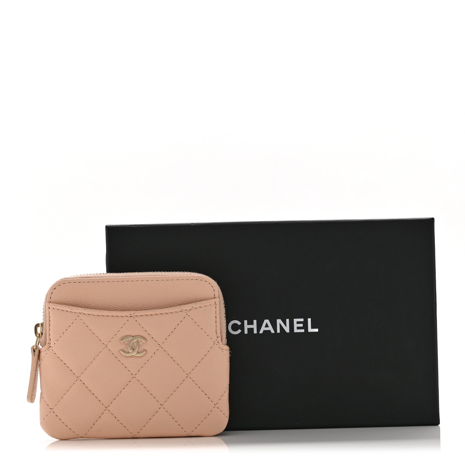 Chanel Caviar Quilted Zip Card Holder Wallet Light Beige 10 of 10