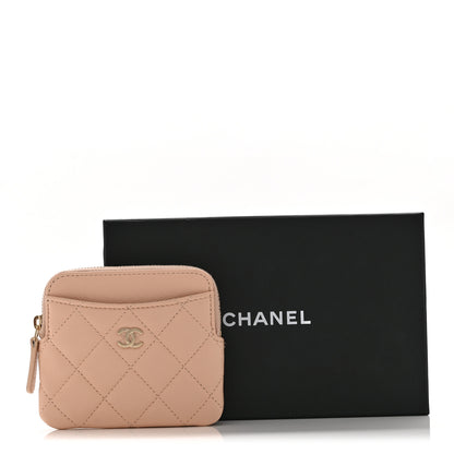 Chanel Caviar Quilted Zip Card Holder Wallet Light Beige 10 of 10