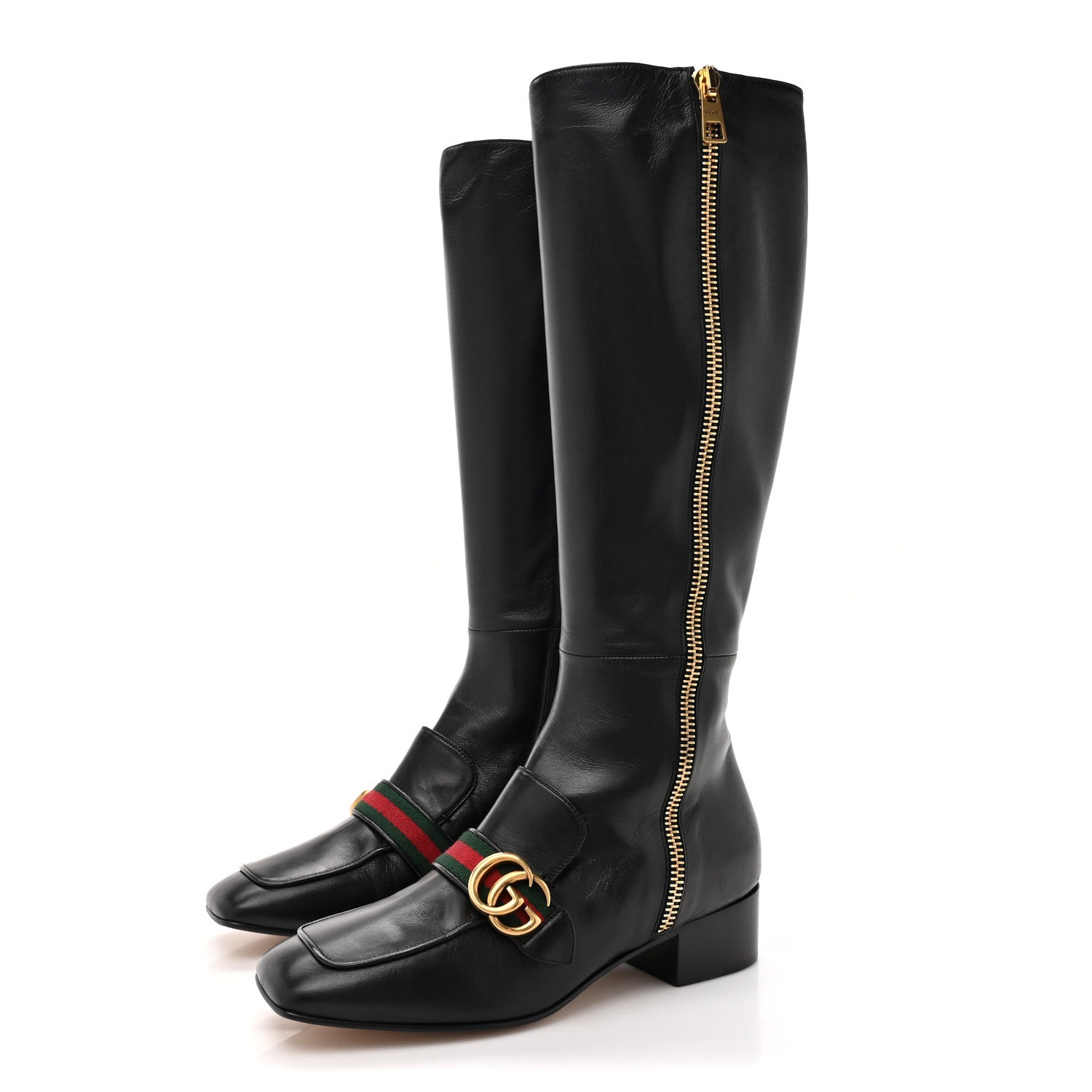 Gucci Malaga Kid Web GG Marmont Knee High Boots 39 Black 3 of 8
