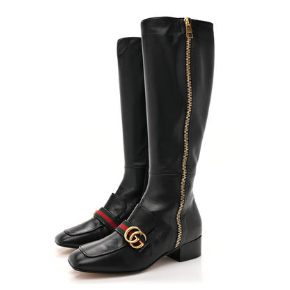 Gucci Malaga Kid Web GG Marmont Knee High Boots 39 Black 3 of 8