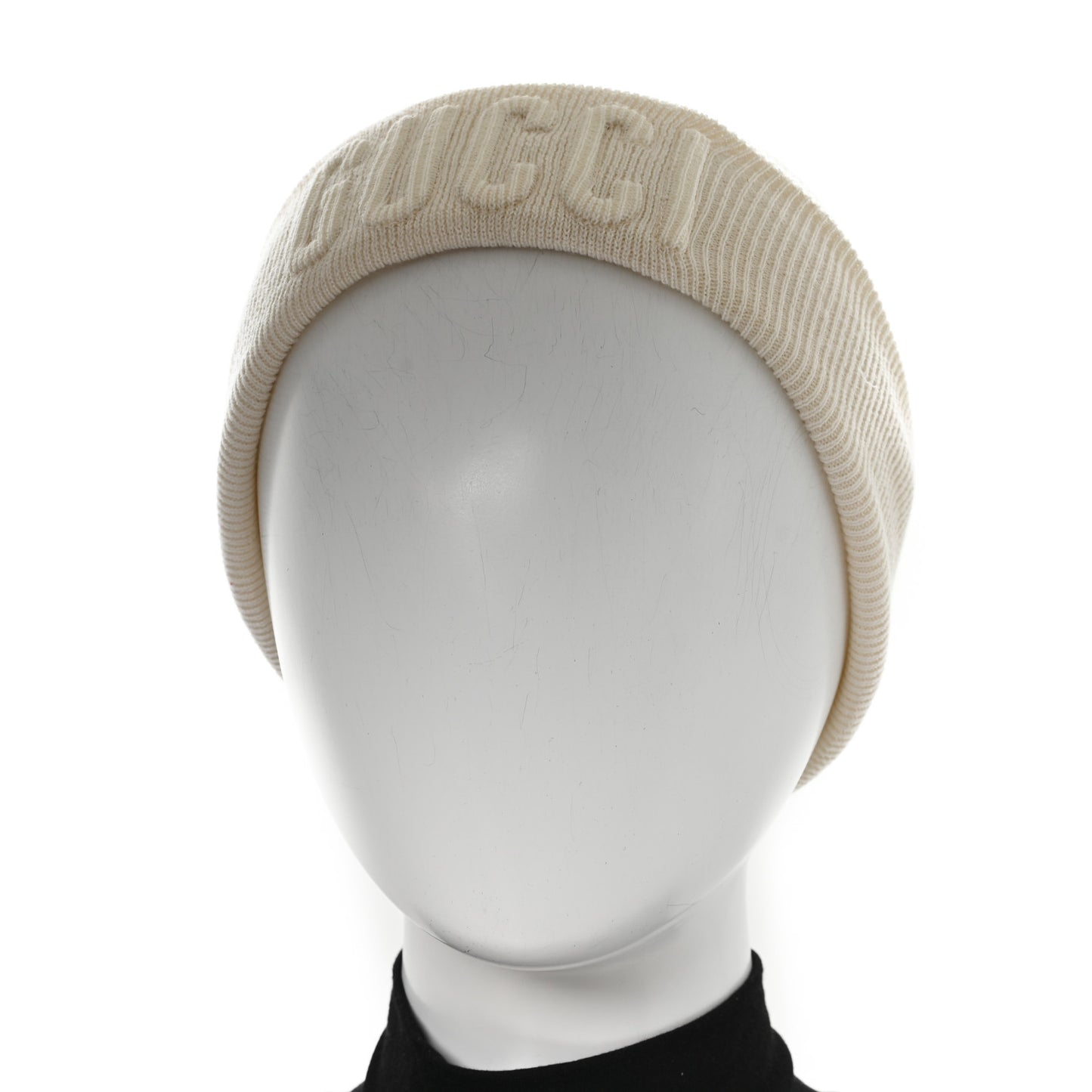 Wool Knit Logo Embroidered Beanie Hat M Ivory