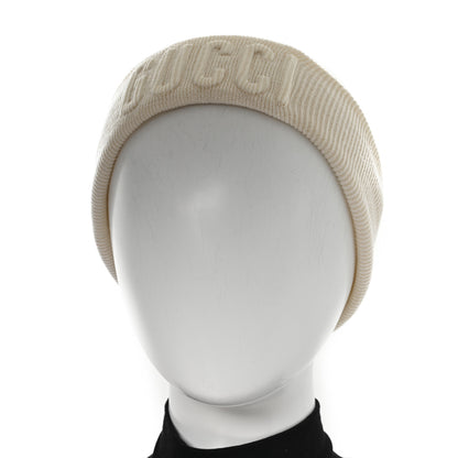 Gucci Wool Knit Logo Embroidered Beanie Hat M Ivory 2 of 5