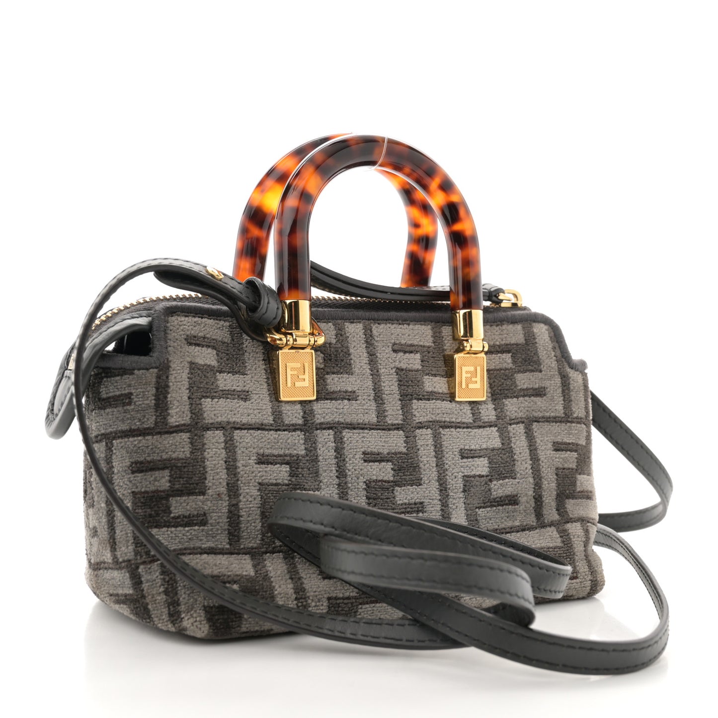 Chenille Vitello King Plexiglass FF Mini By The Way Top Handle Boston Bag Tortora Nuvola