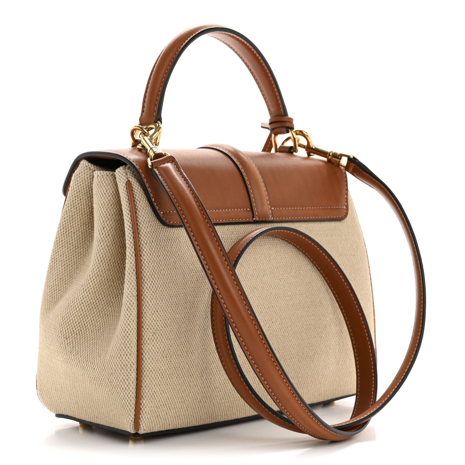 Celine Canvas Calfskin Small 16 Top Handle Bag Natural Tan 3 of 15