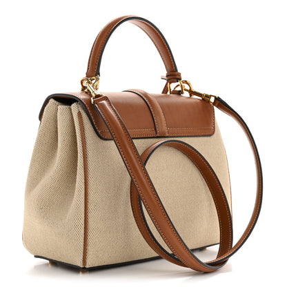 Celine Canvas Calfskin Small 16 Top Handle Bag Natural Tan 3 of 15