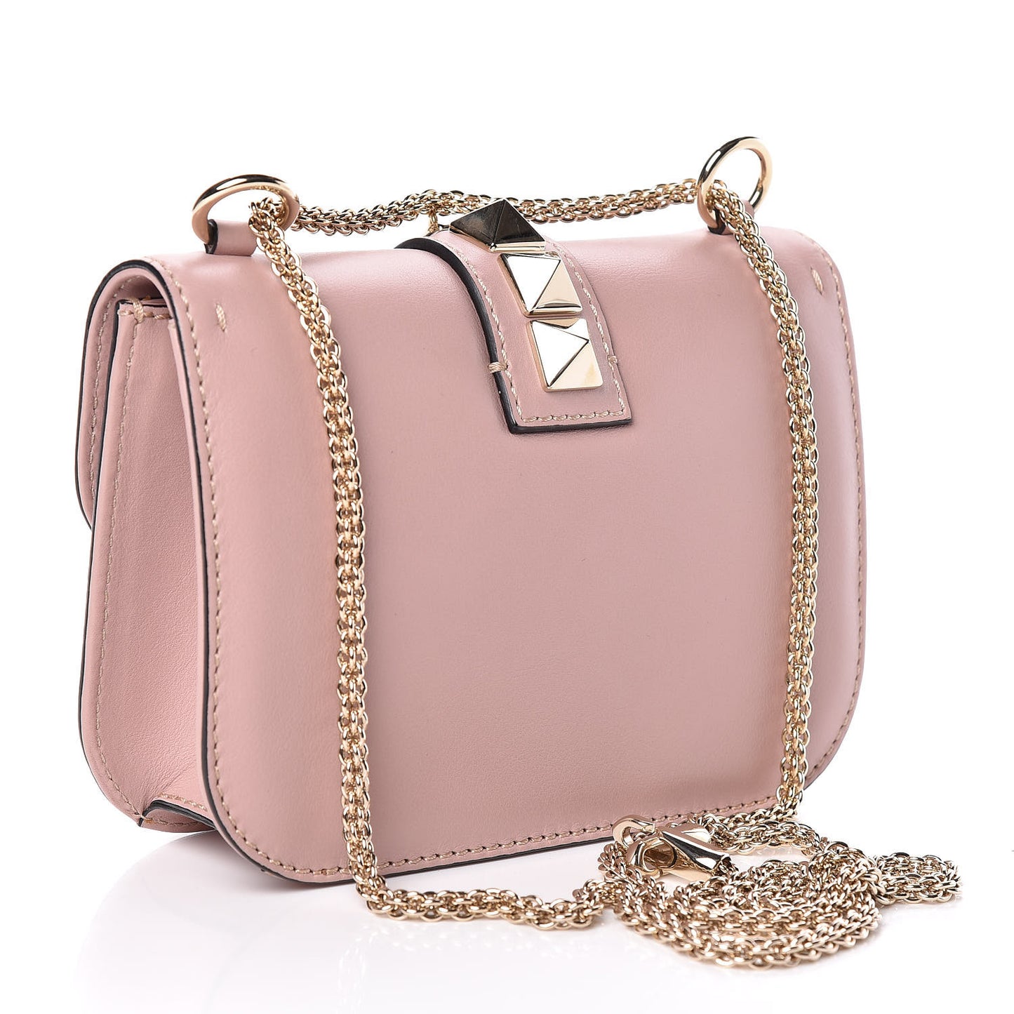 Vitello Small Glam Lock Rockstud Flap Poudre