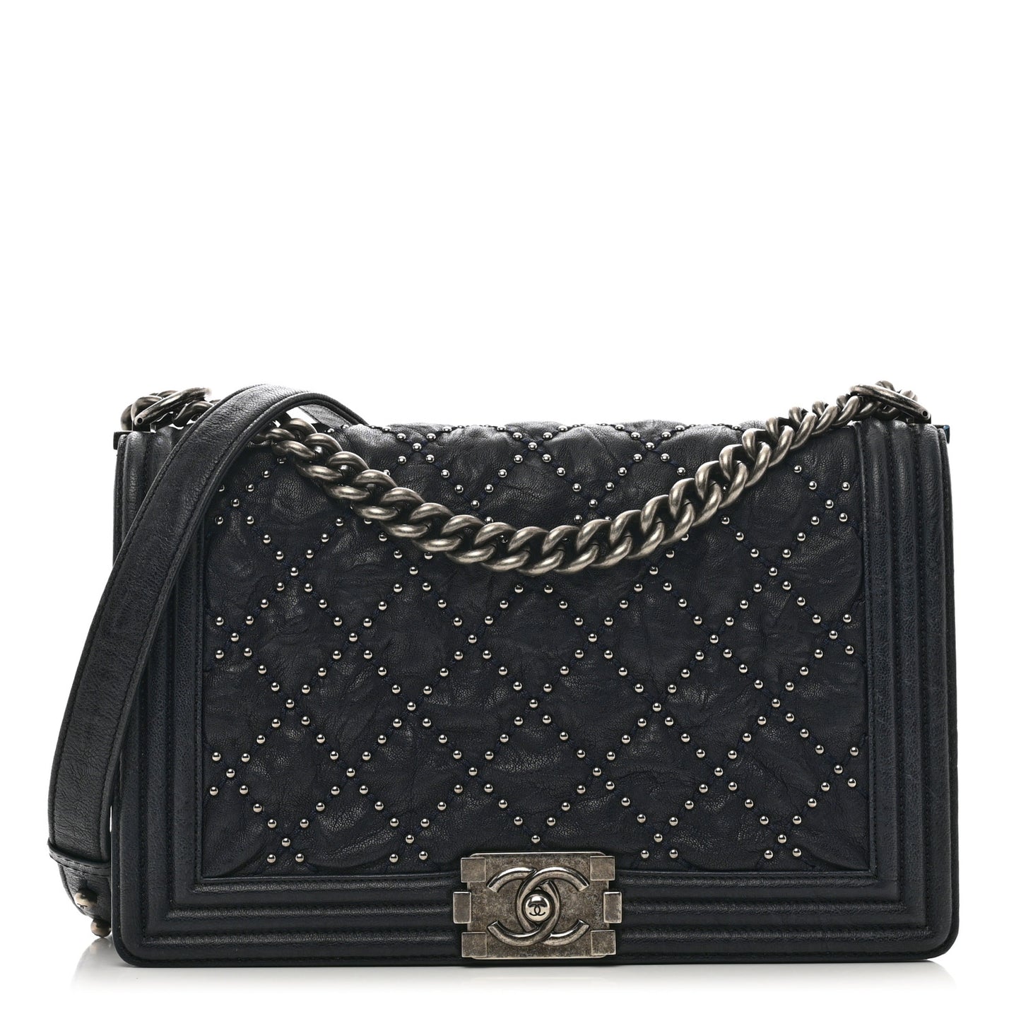 Crumpled Lambskin New Medium Studded Boy Flap Black