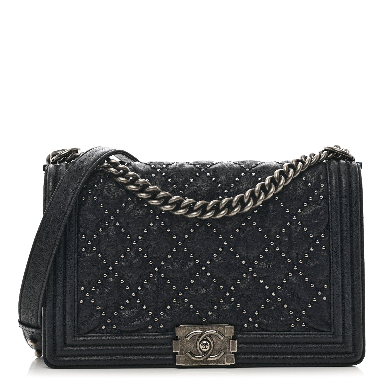 Chanel Crumpled Lambskin New Medium Studded Boy Flap Black 1 of 10