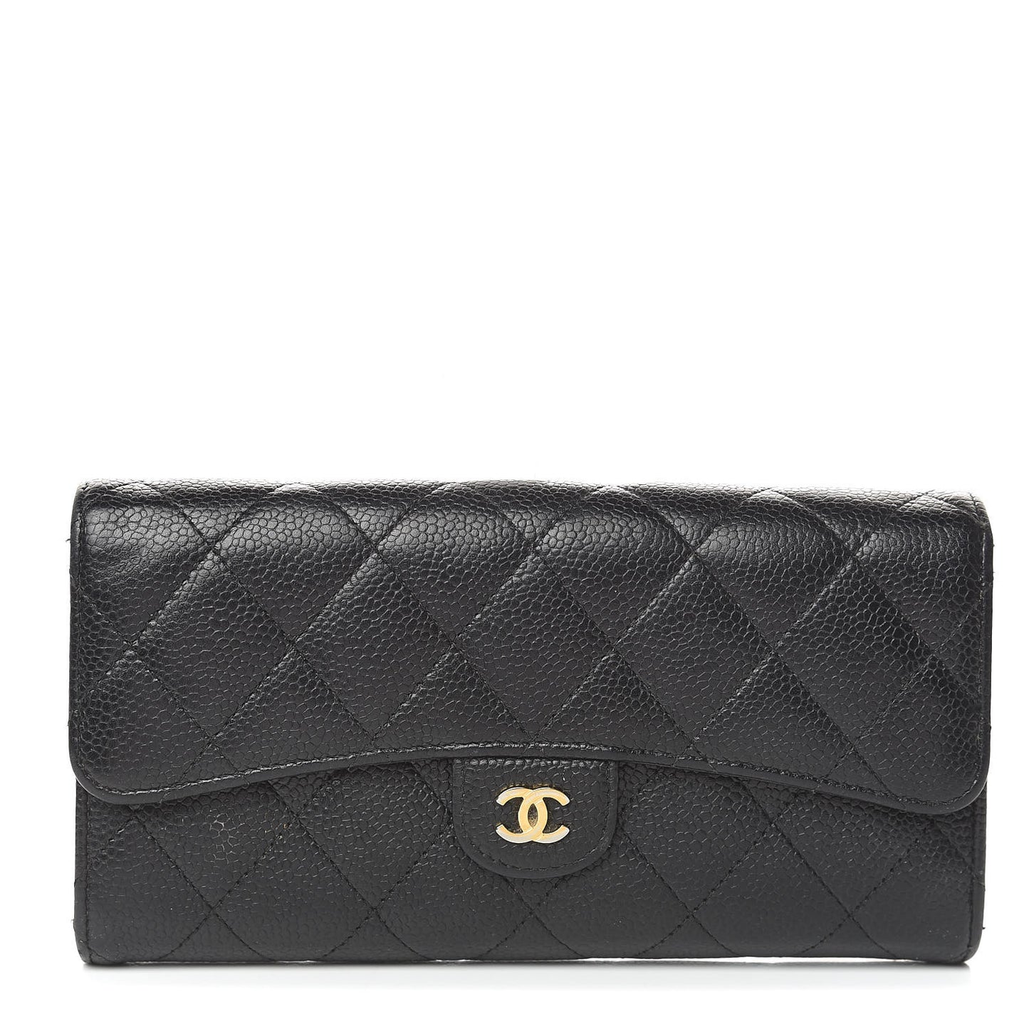 Caviar Quilted Large Gusset Flap Wallet Black