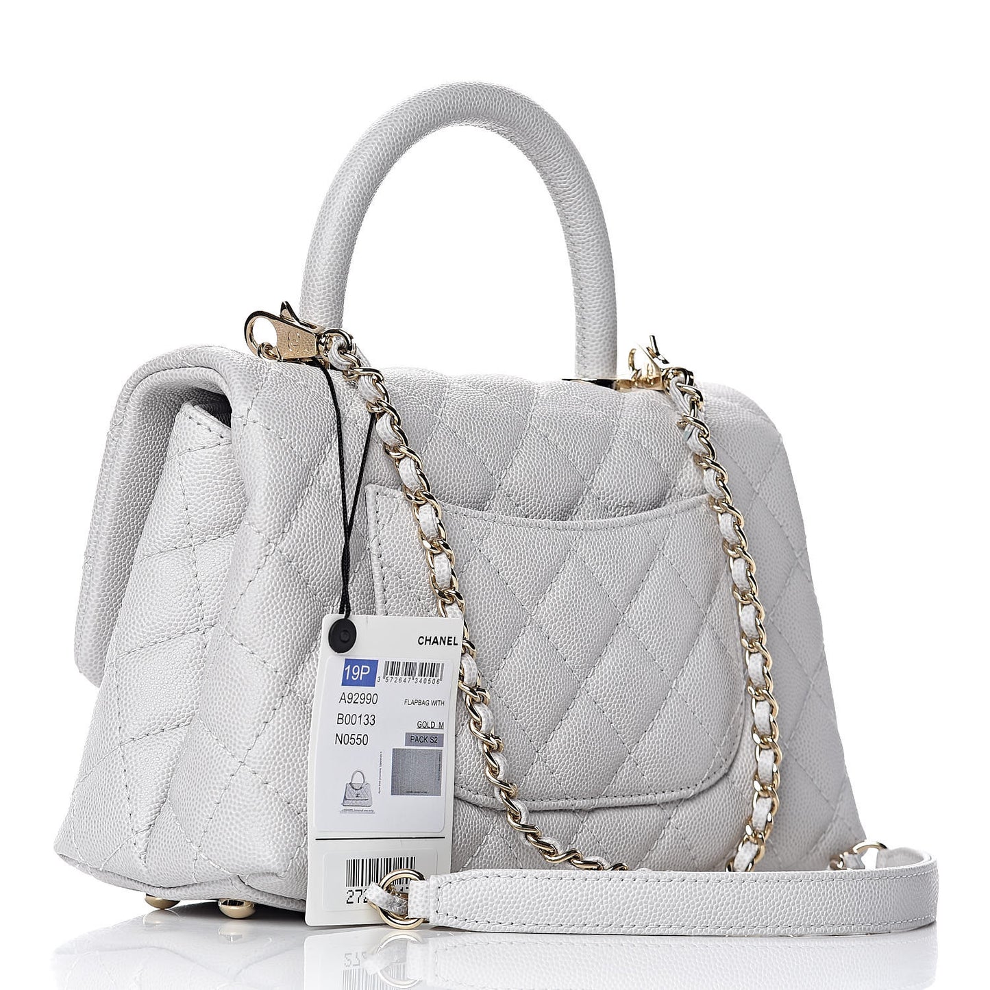 Caviar Quilted Mini Coco Handle Flap Light Grey