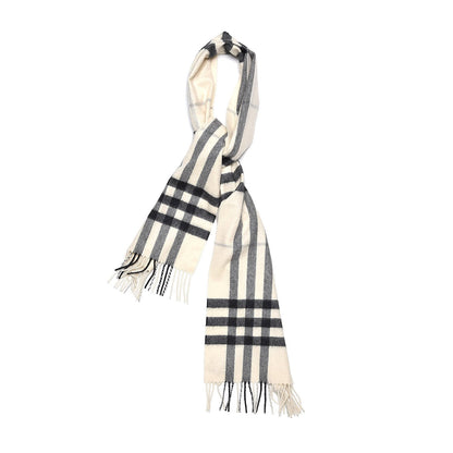 Burberry Cashmere Giant Check Fringe Scarf Natural White 1 of 3