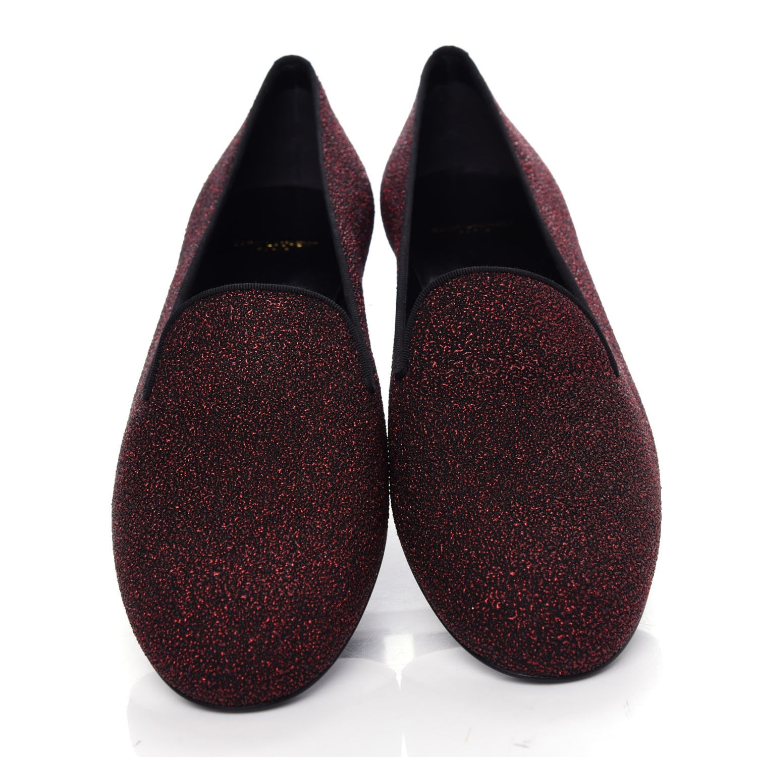 Saint Laurent Metallic Calfskin Smoking Slipper Flat Loafers 38 Red Glitter 5 of 11