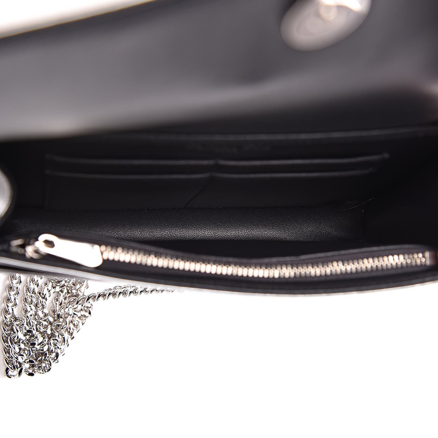 Christian Dior Metallic Patent Micro-Cannage Diorama Wallet on Chain Pouch Silver 5 of 9