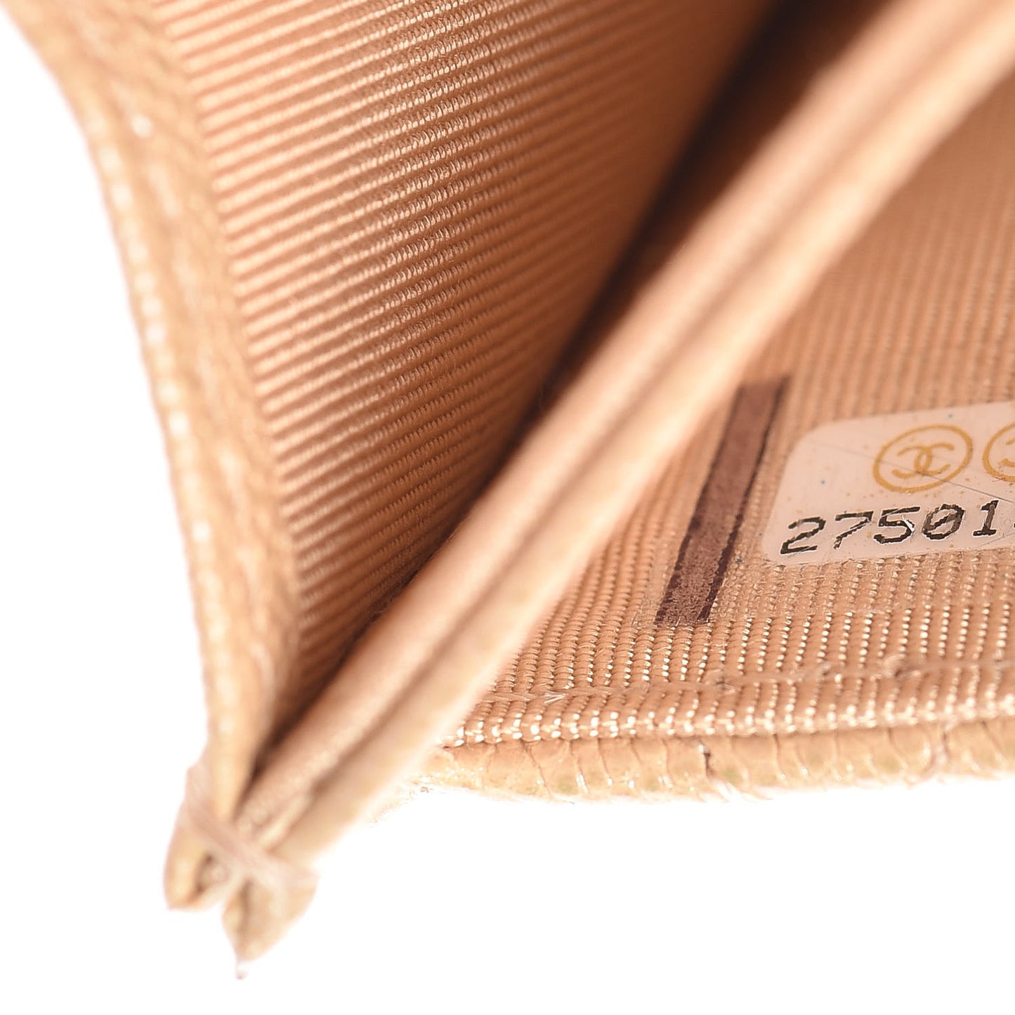 Iridescent Caviar Quilted Flap Card Holder Beige