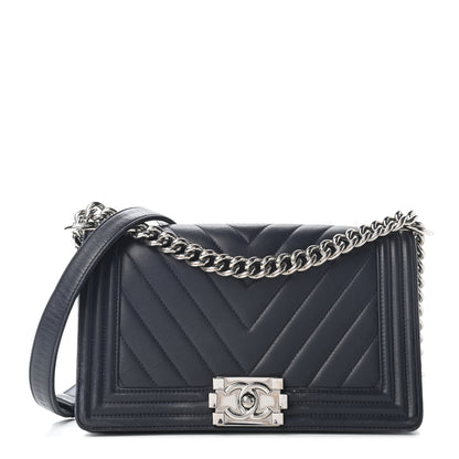 Chanel Calfskin Chevron Medium Boy Flap Navy 1 of 9