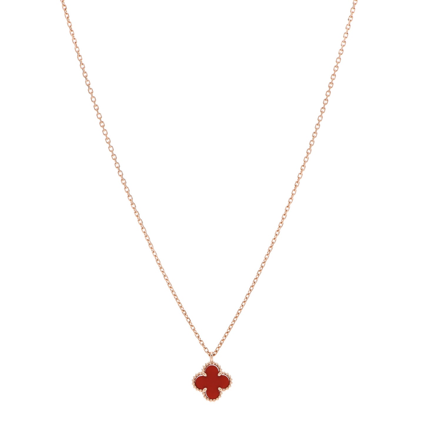 18K Rose Gold Carnelian Sweet Alhambra Pendant Necklace