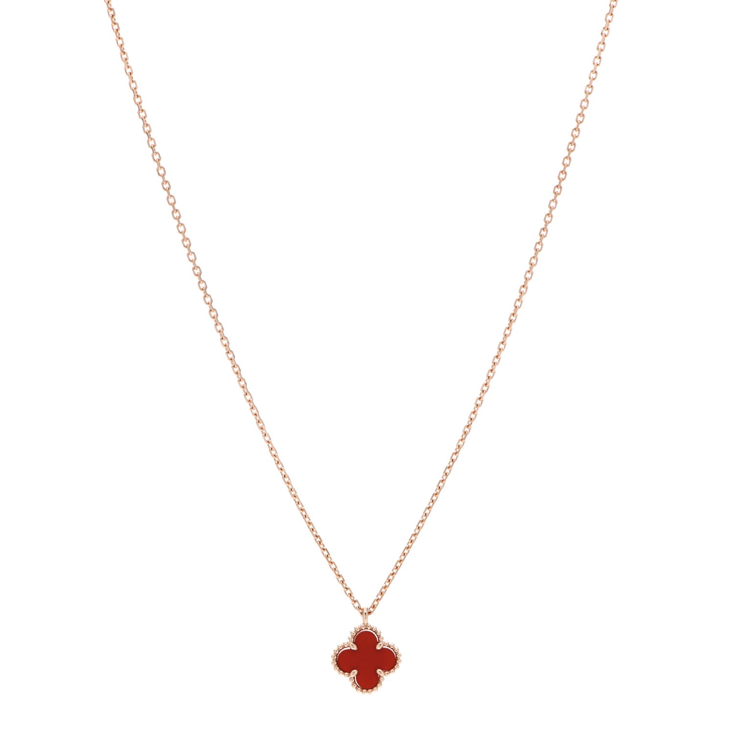 Van Cleef & Arpels 18K Rose Gold Carnelian Sweet Alhambra Pendant Necklace 1 of 6
