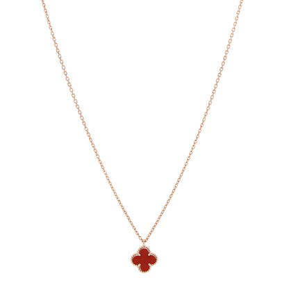 Van Cleef & Arpels 18K Rose Gold Carnelian Sweet Alhambra Pendant Necklace 1 of 6