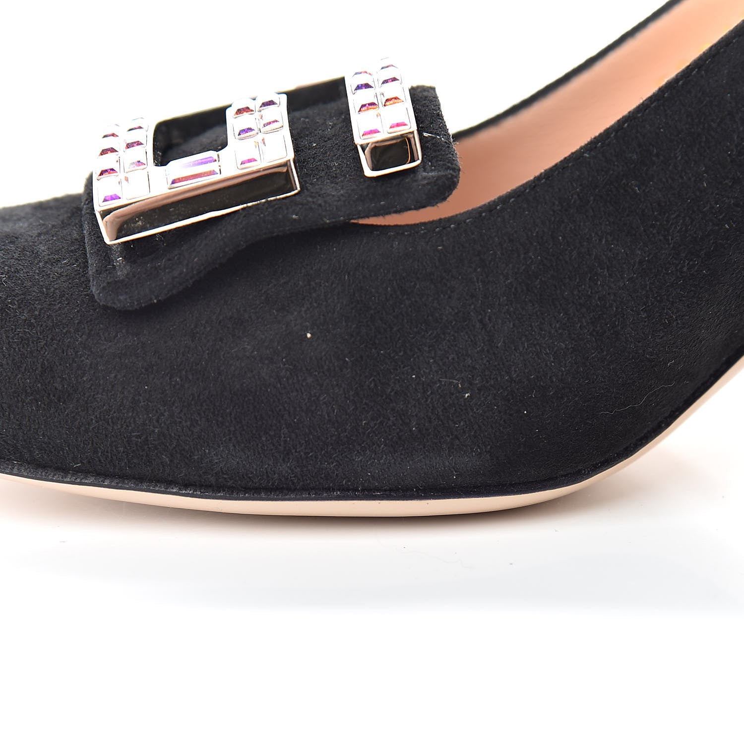 Gucci Kid Scamosciato Crystal Square G Madelyn Slingbacks 37.5 Black 13 of 14