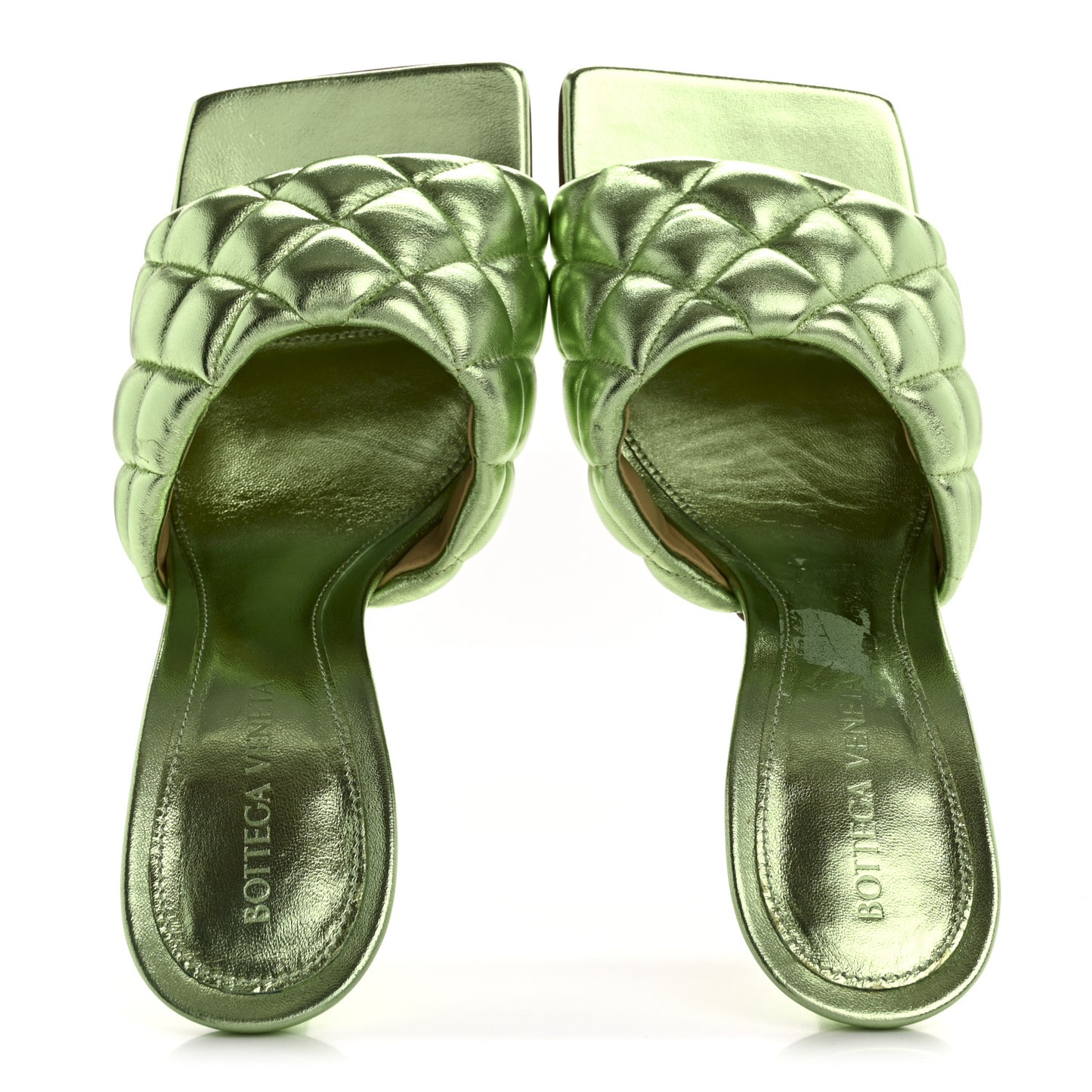 Metallic Nappa Reflection Matelasse Padded Mule Sandals 37.5 Pistachio