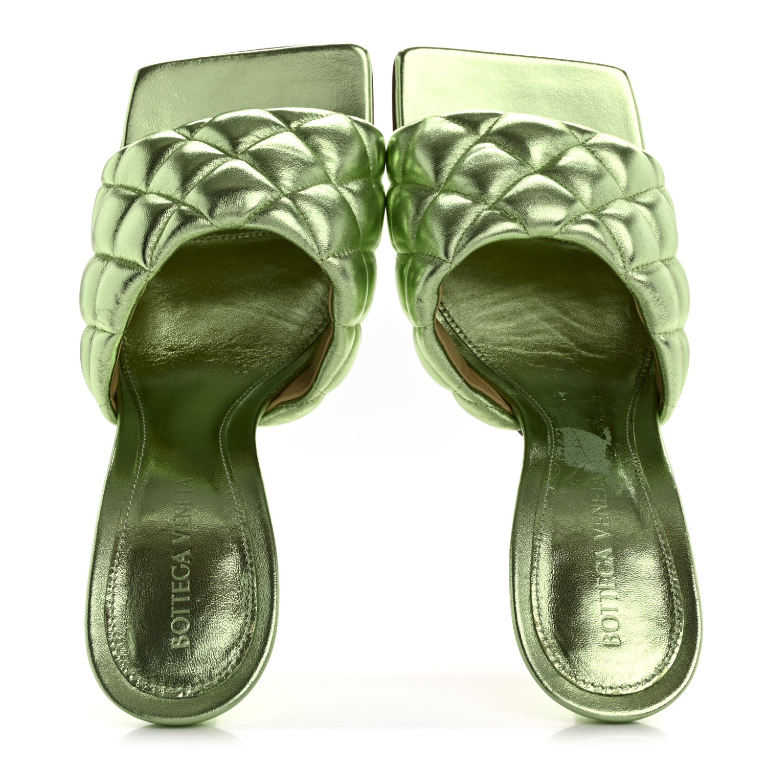 Bottega Veneta Metallic Nappa Reflection Matelasse Padded Mule Sandals 37.5 Pistachio 2 of 8