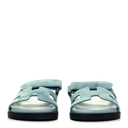 Hermes Suede Goatskin Womens Chypre Sandals 37.5 Vert d'eau 2 of 9