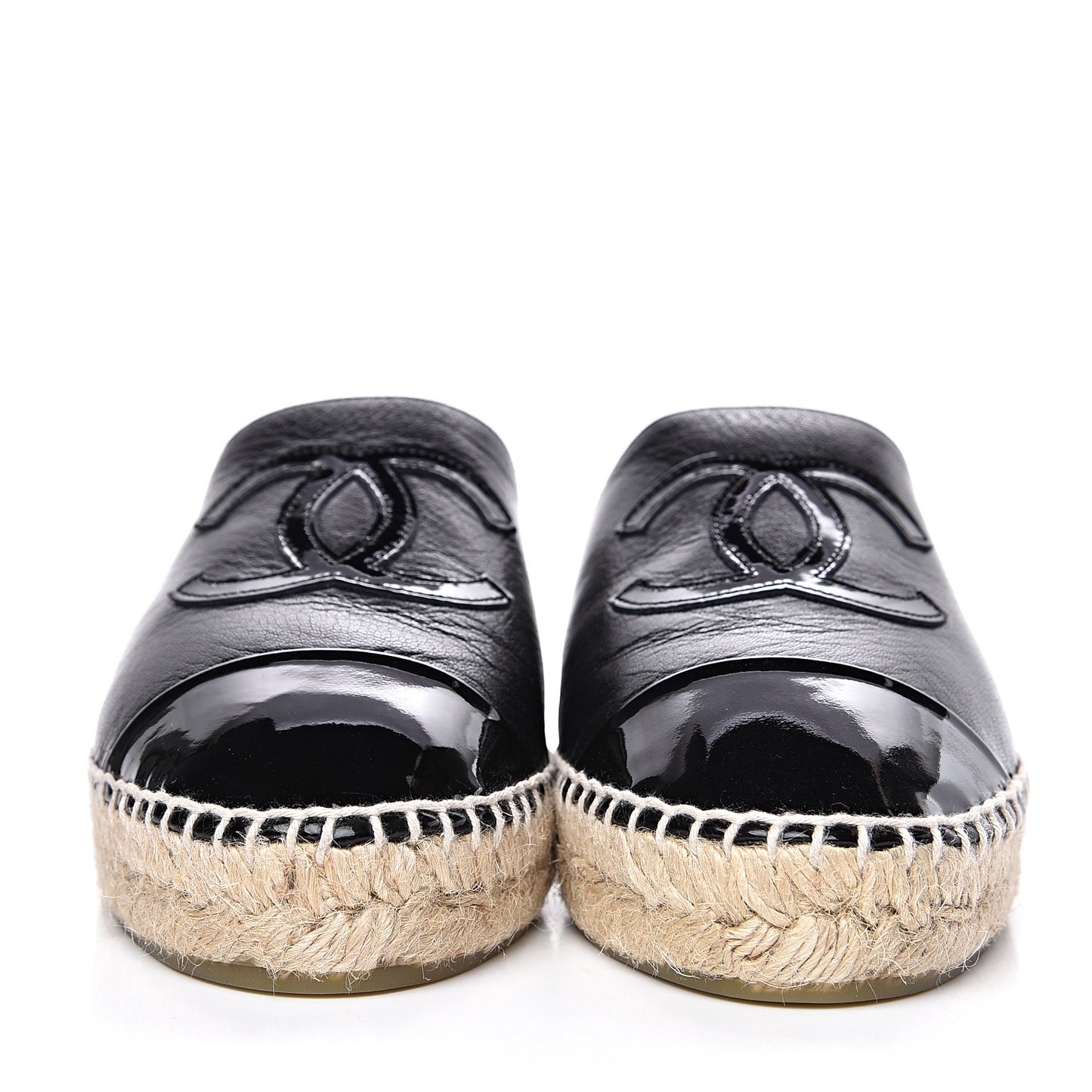Goatskin Patent CC Espadrille Mules 36 Black