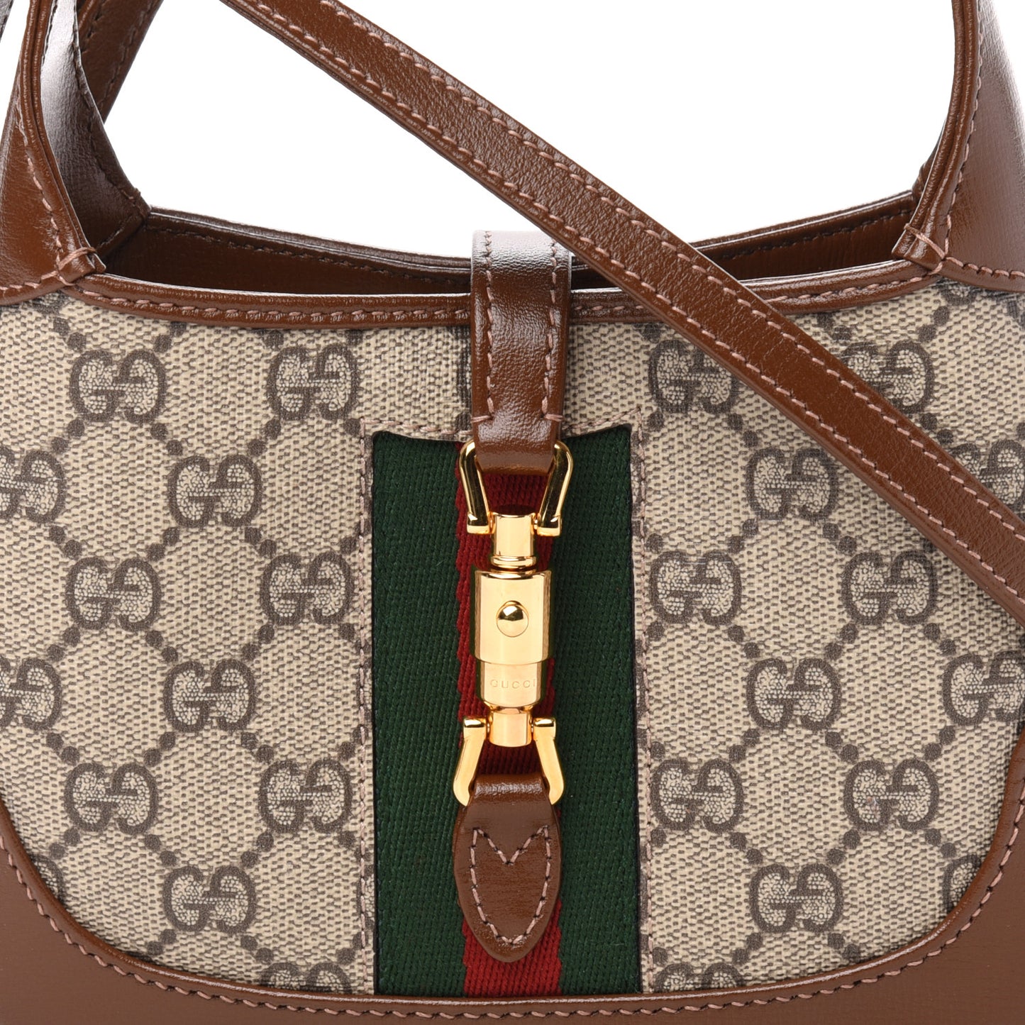 GG Supreme Monogram Azalea Calfskin Web Mini Jackie 1961 Hobo Beige Ebony Brown Sugar