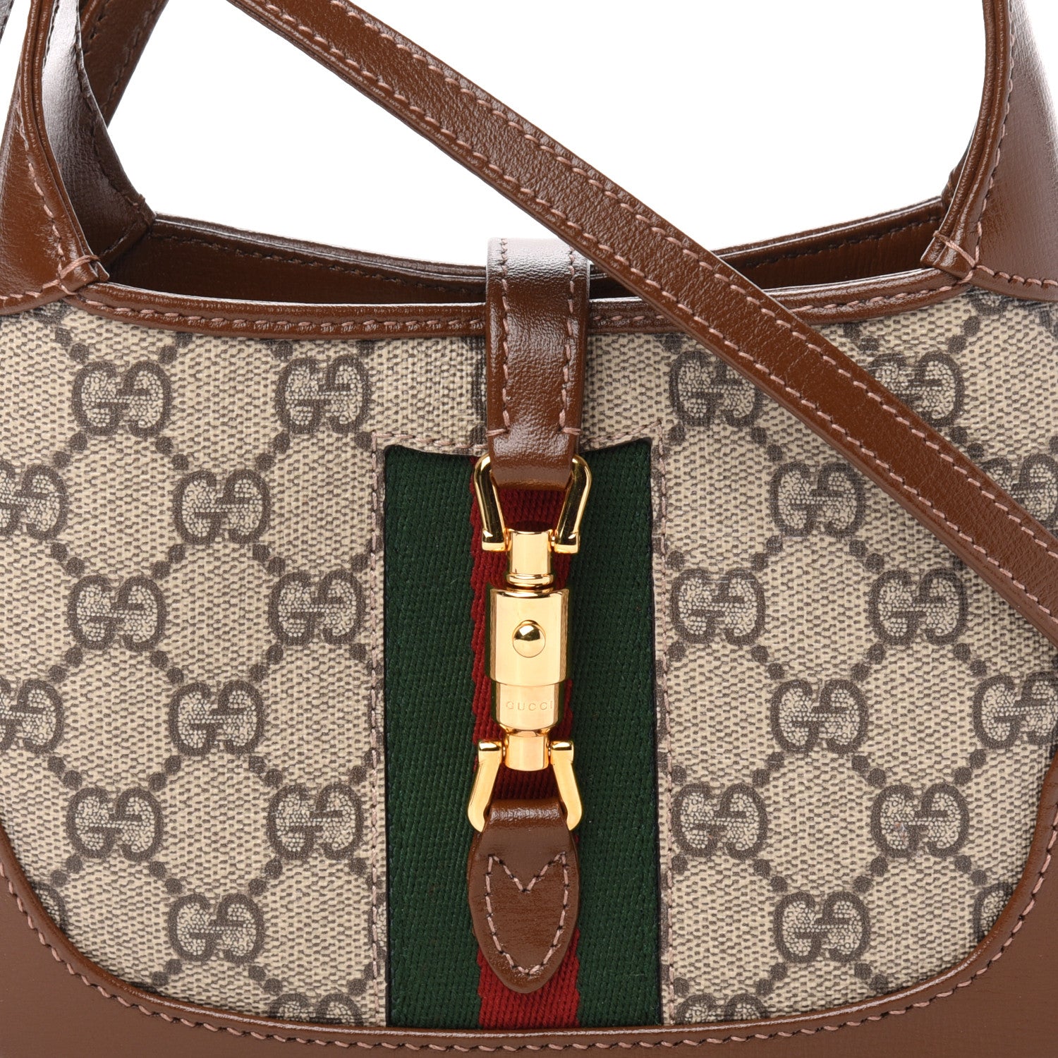 Gucci GG Supreme Monogram Azalea Calfskin Web Mini Jackie 1961 Hobo Beige Ebony Brown Sugar 11 of 11