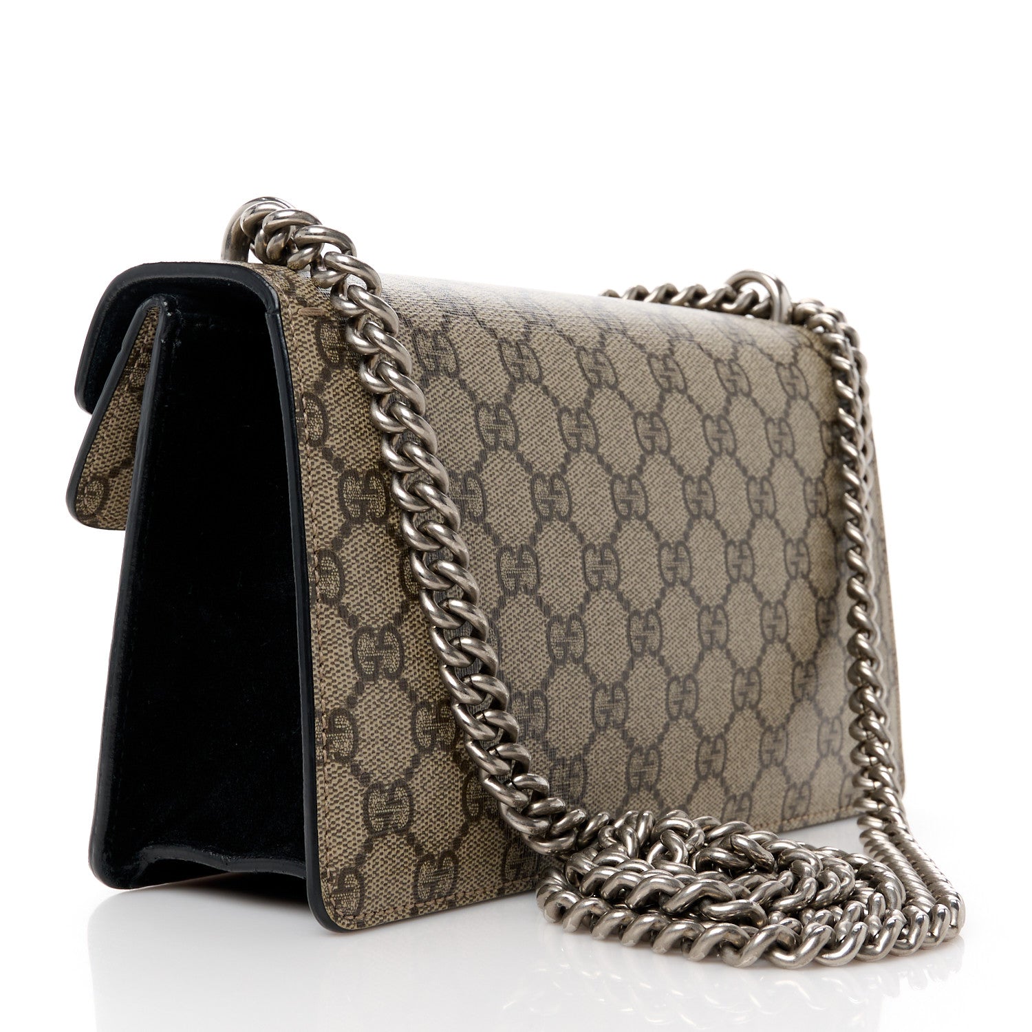 Gucci GG Supreme Monogram Suede Crystal Small Dionysus Shoulder Bag Beige Ebony Black 3 of 14