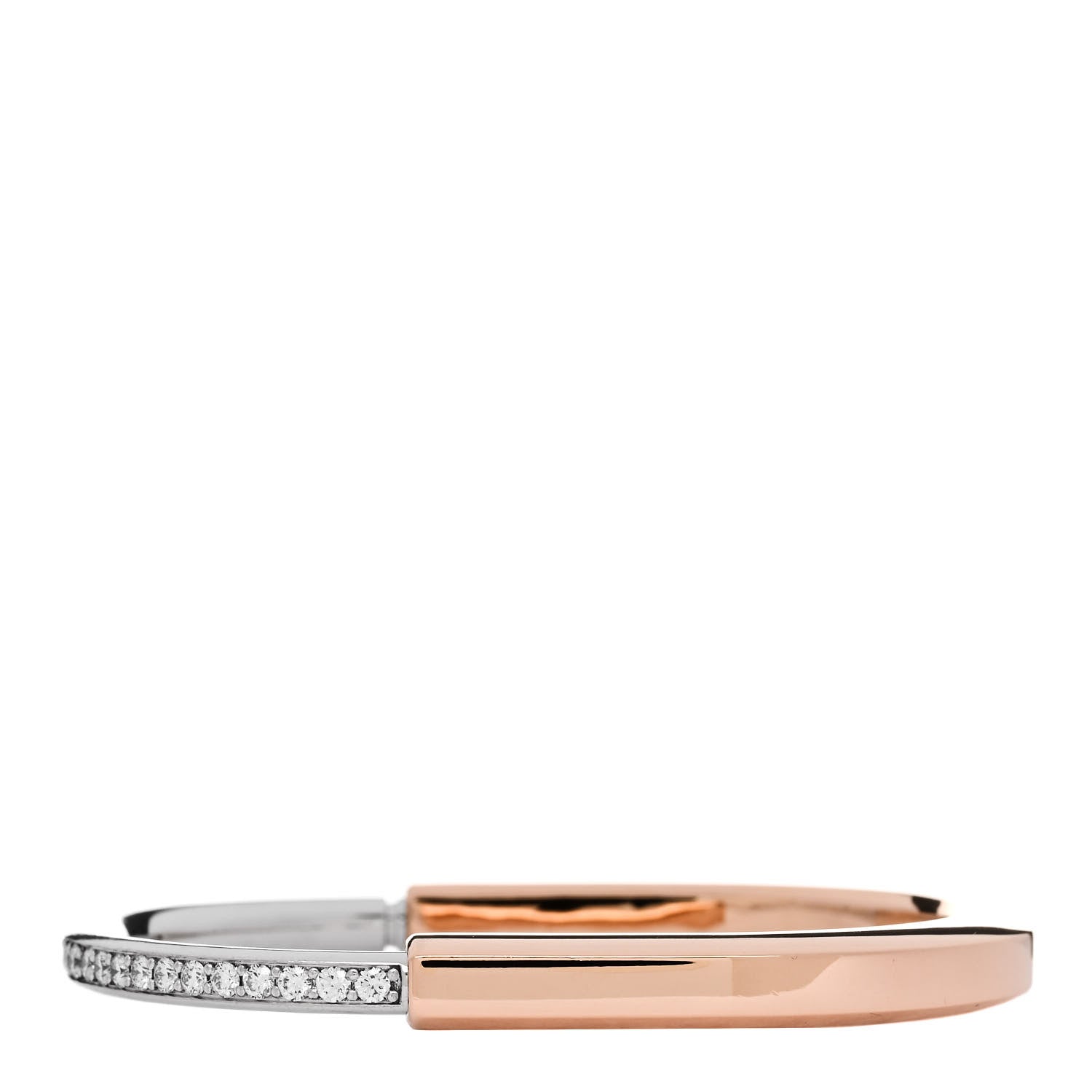 Tiffany 18K Rose White Gold Diamond Tiffany Lock Half Pave Bangle Bracelet 2 of 3