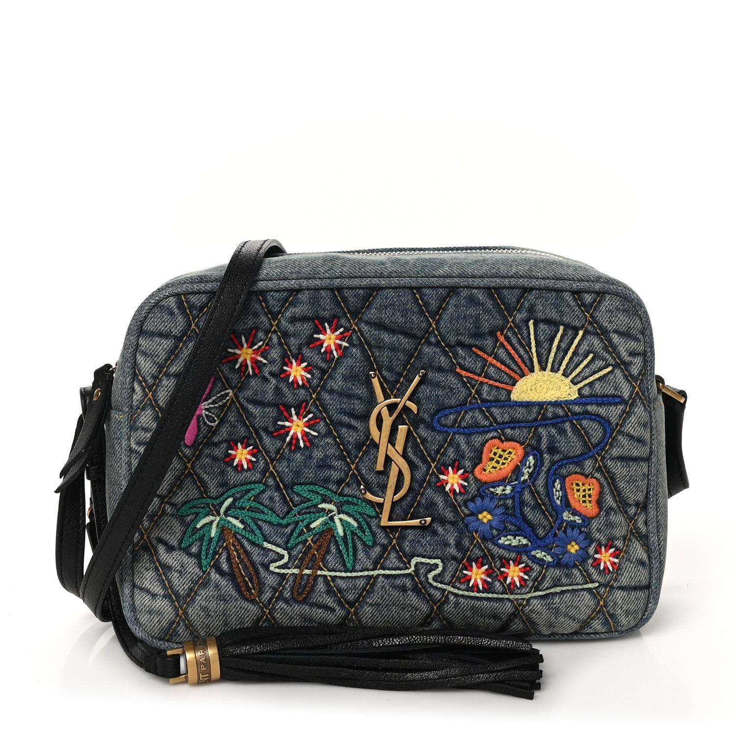 Saint Laurent Denim Matelasse Quilted Summer Embroidered Classic Monogram Camera Bag Blue 1 of 10