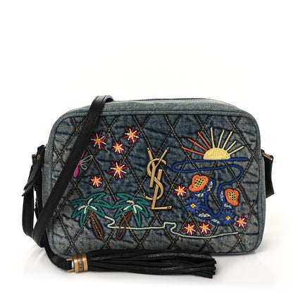 Saint Laurent Denim Matelasse Quilted Summer Embroidered Classic Monogram Camera Bag Blue 1 of 10