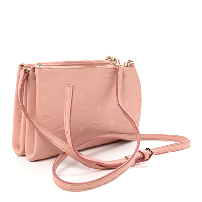MCM Calfskin Ottomar Monogram Small Crossbody Zip Messenger Pouch Pink Blush 3 of 11