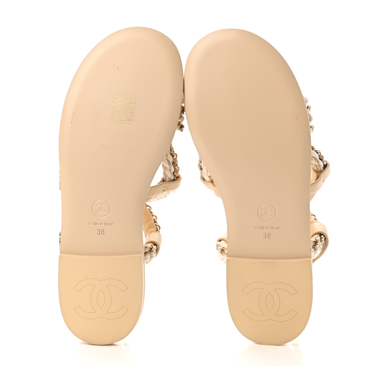 Chanel Lambskin Cord Chain Flat Sandals 38 Beige 5 of 9