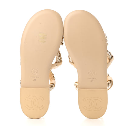 Chanel Lambskin Cord Chain Flat Sandals 38 Beige 5 of 9