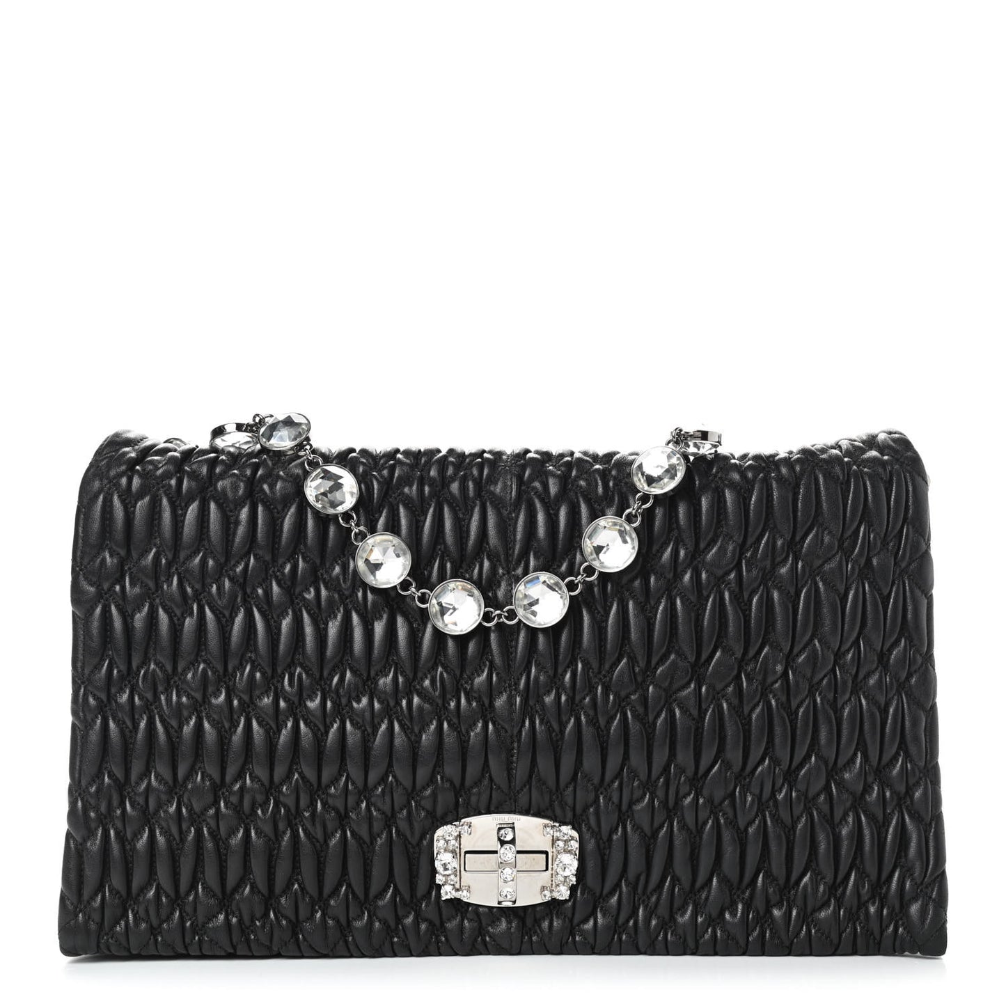 Nappa Matelasse Crystal Flap Clutch Black
