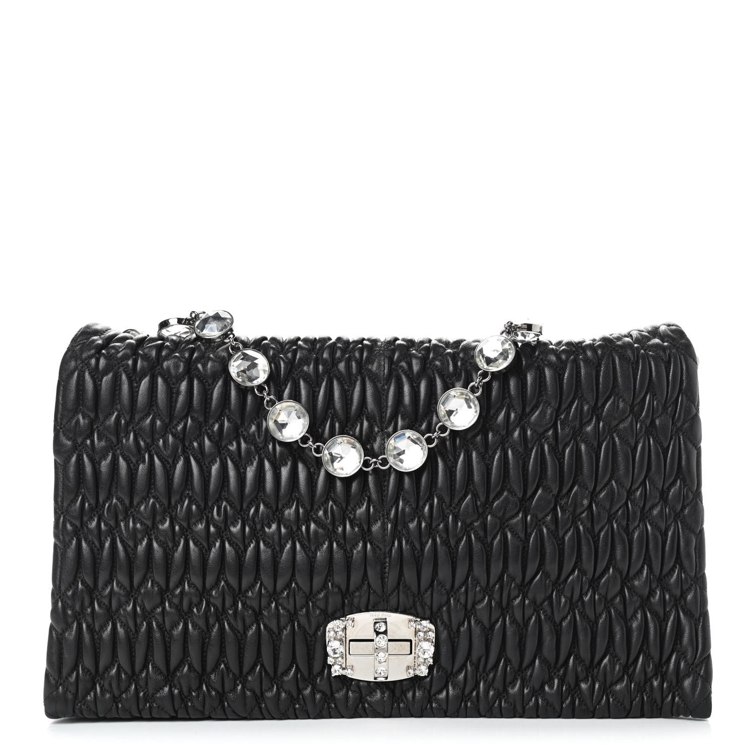 Miu Miu Nappa Matelasse Crystal Flap Clutch Black 1 of 8