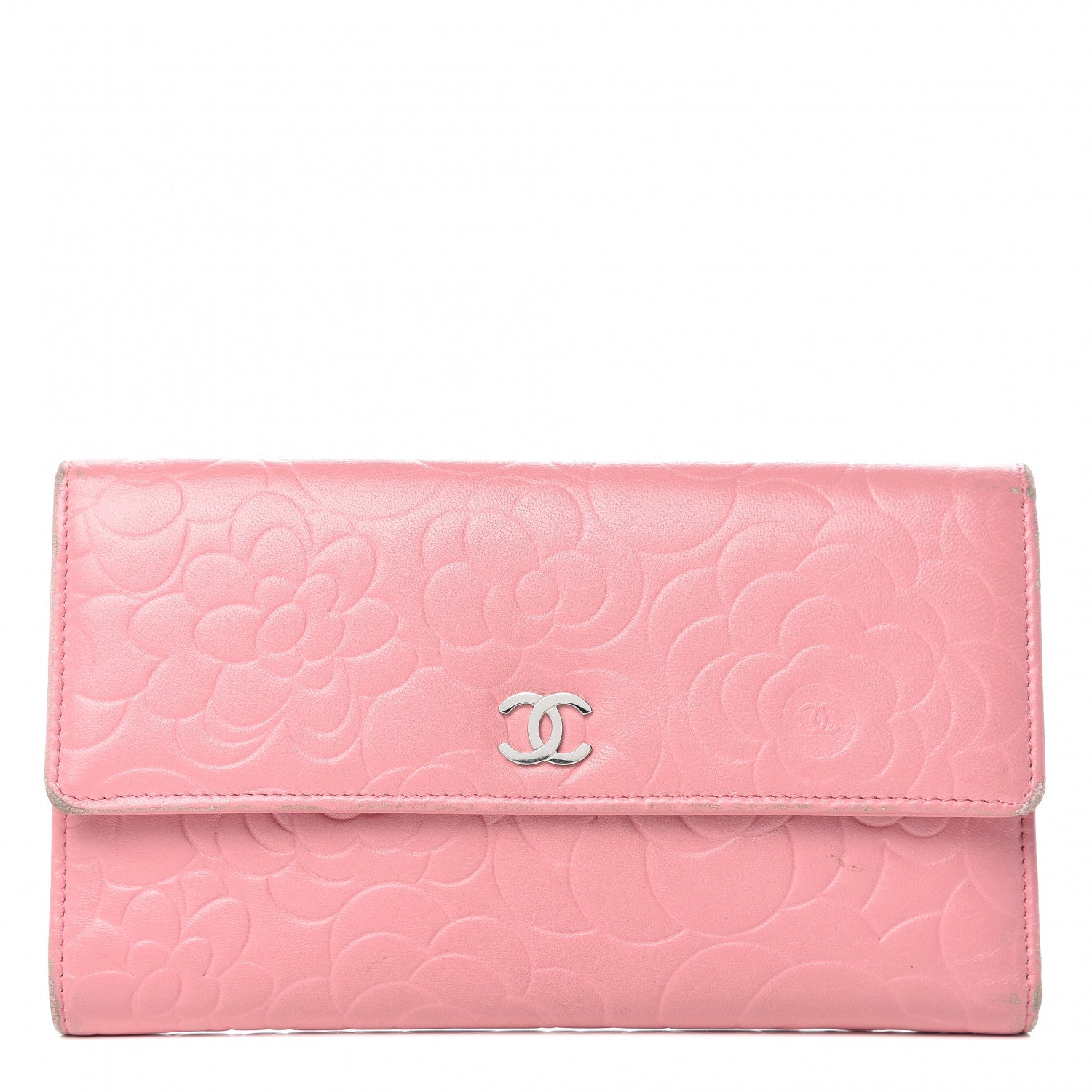 Chanel Lambskin Embossed Camellia Large Gusset Flap Wallet Pink 1 of 16