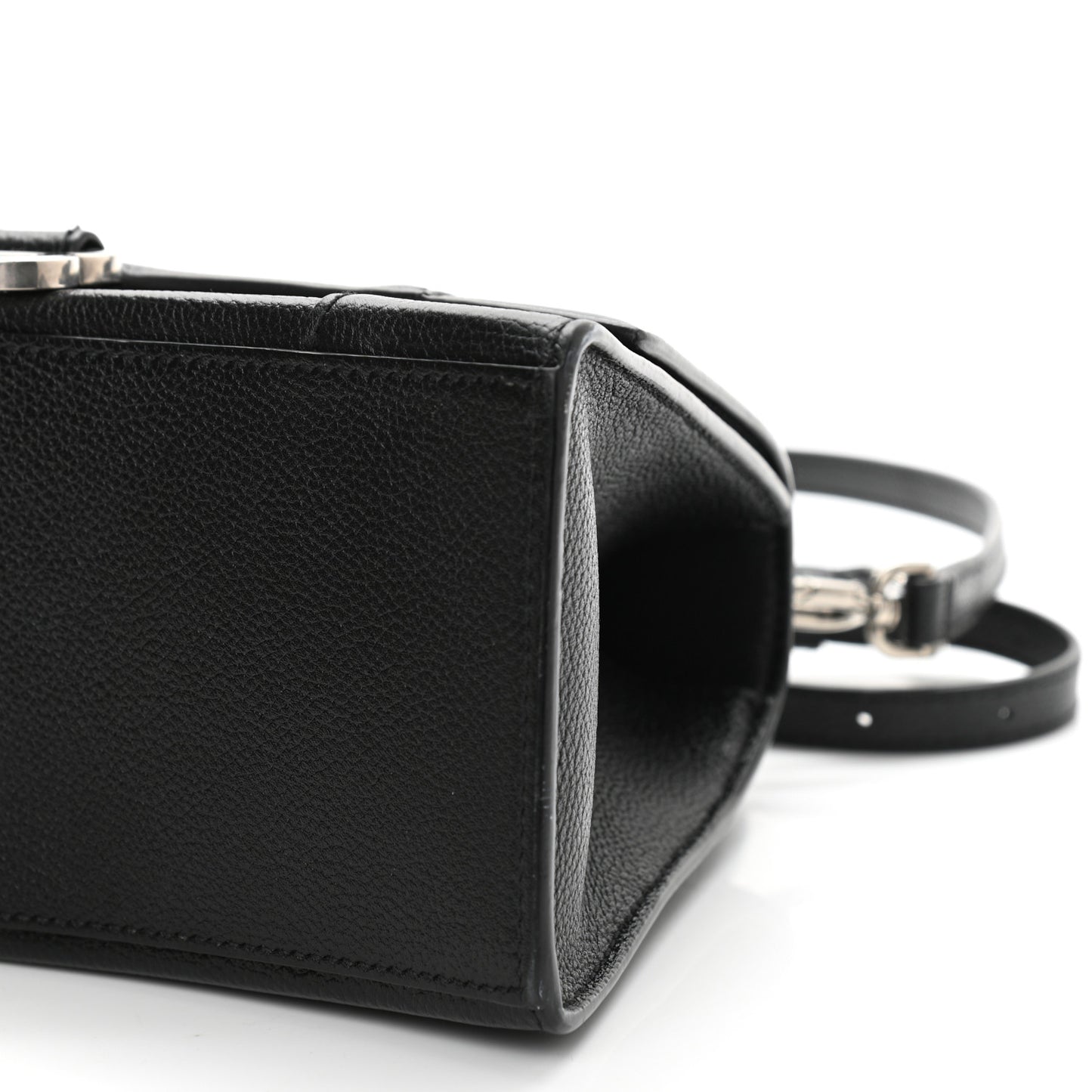Grained Calfskin Small Hourglass Top Handle Bag Black