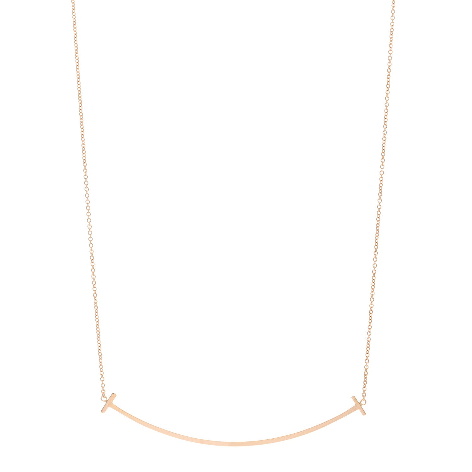 Tiffany 18K Rose Gold Large T Smile Pendant Necklace 1 of 4