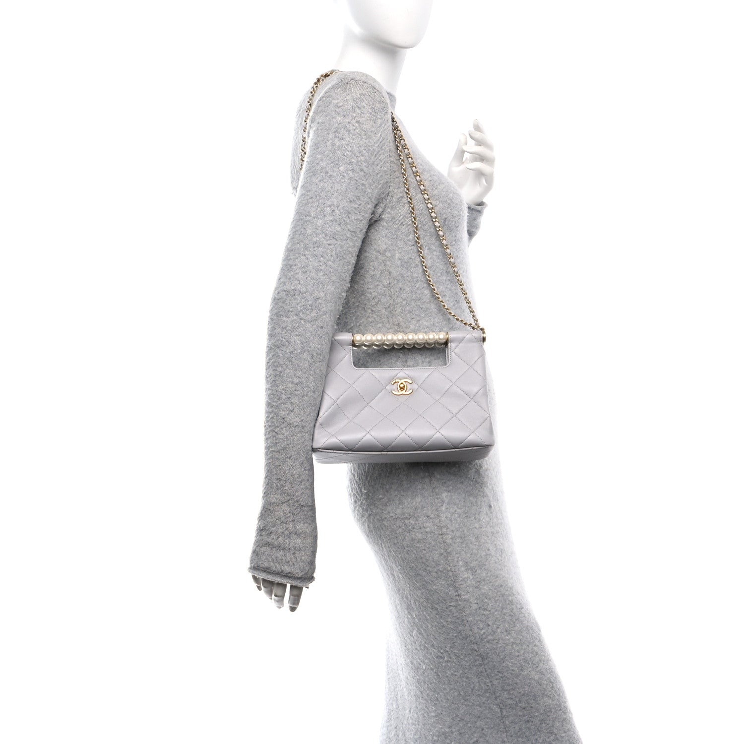 Chanel Calfskin Pearl Small Shopping Bag Grey 2 of 10