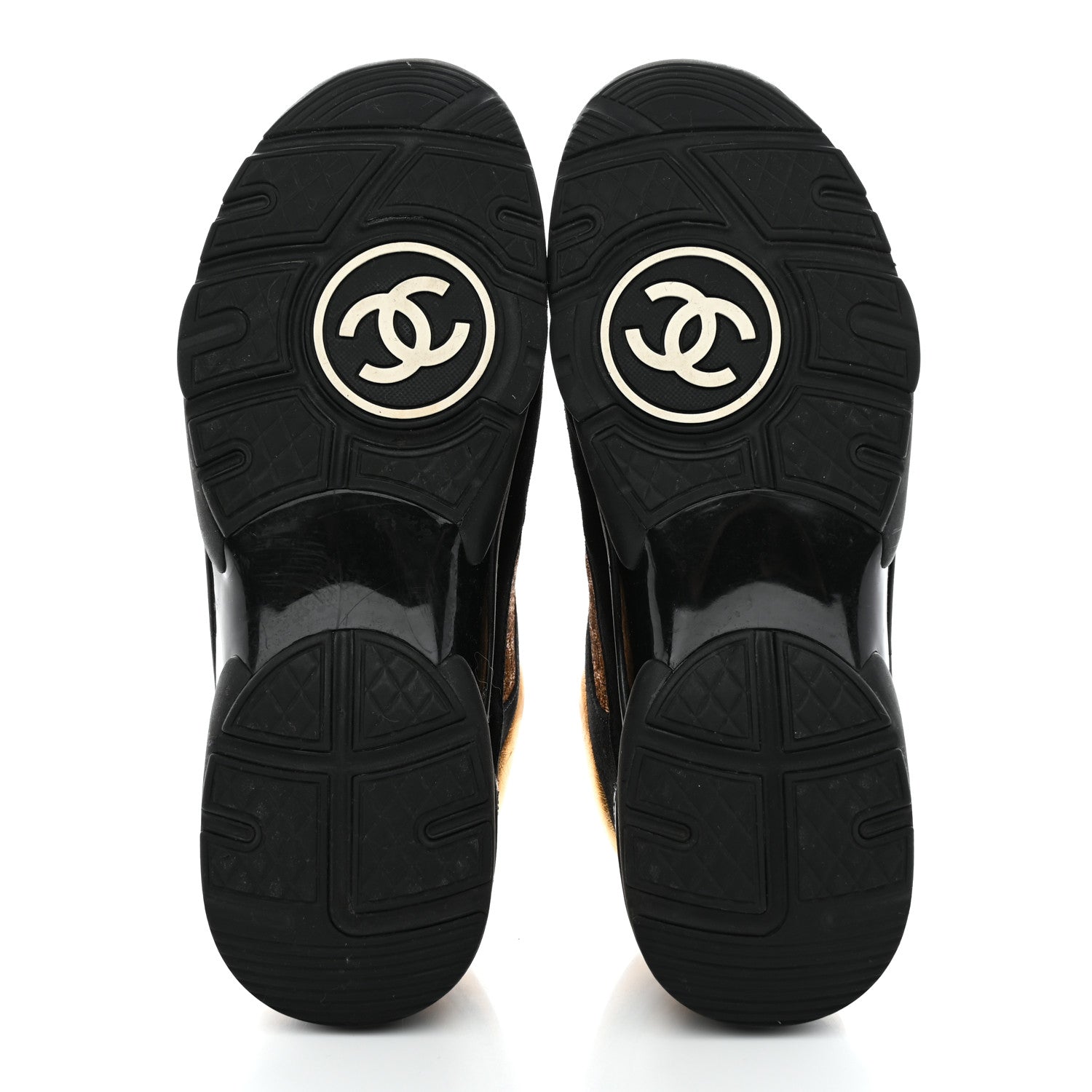 Chanel Metallic Fabric Suede Calfskin Crocodile Embossed Mens CC Sneakers 43 Black Gold 5 of 9